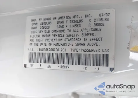 2008 Acura Tl 3.2 from USA, damaged, VIN 19UUA66208A001201